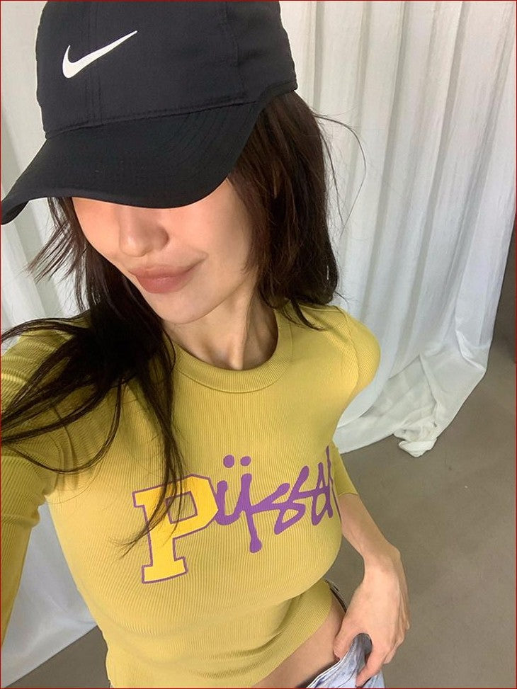 FOURFORTY Street Graphic Fitted Women's Viscose Cotton Spandex Blend Long Sleeve T-shirts