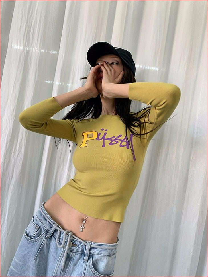 FOURFORTY Street Graphic Fitted Women's Viscose Cotton Spandex Blend Long Sleeve T-shirts