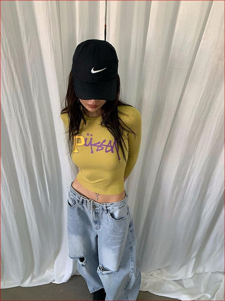 FOURFORTY Street Graphic Fitted Women's Viscose Cotton Spandex Blend Long Sleeve T-shirts