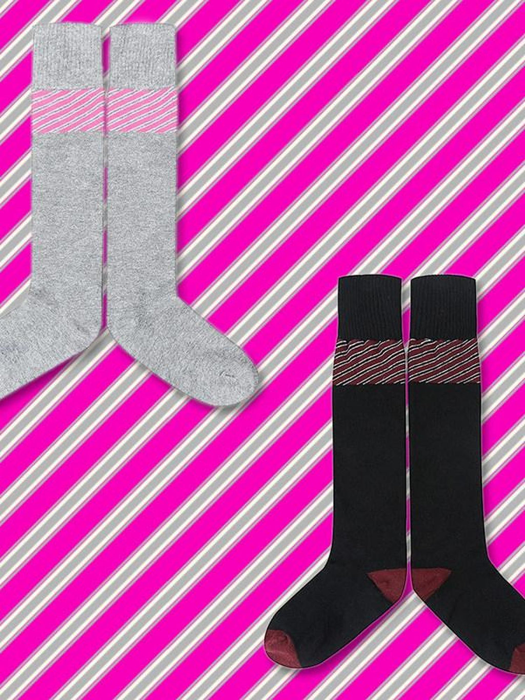 FOURFORTY Striped Colorblock Jacquard High Tube Women's Cotton Crew Socks