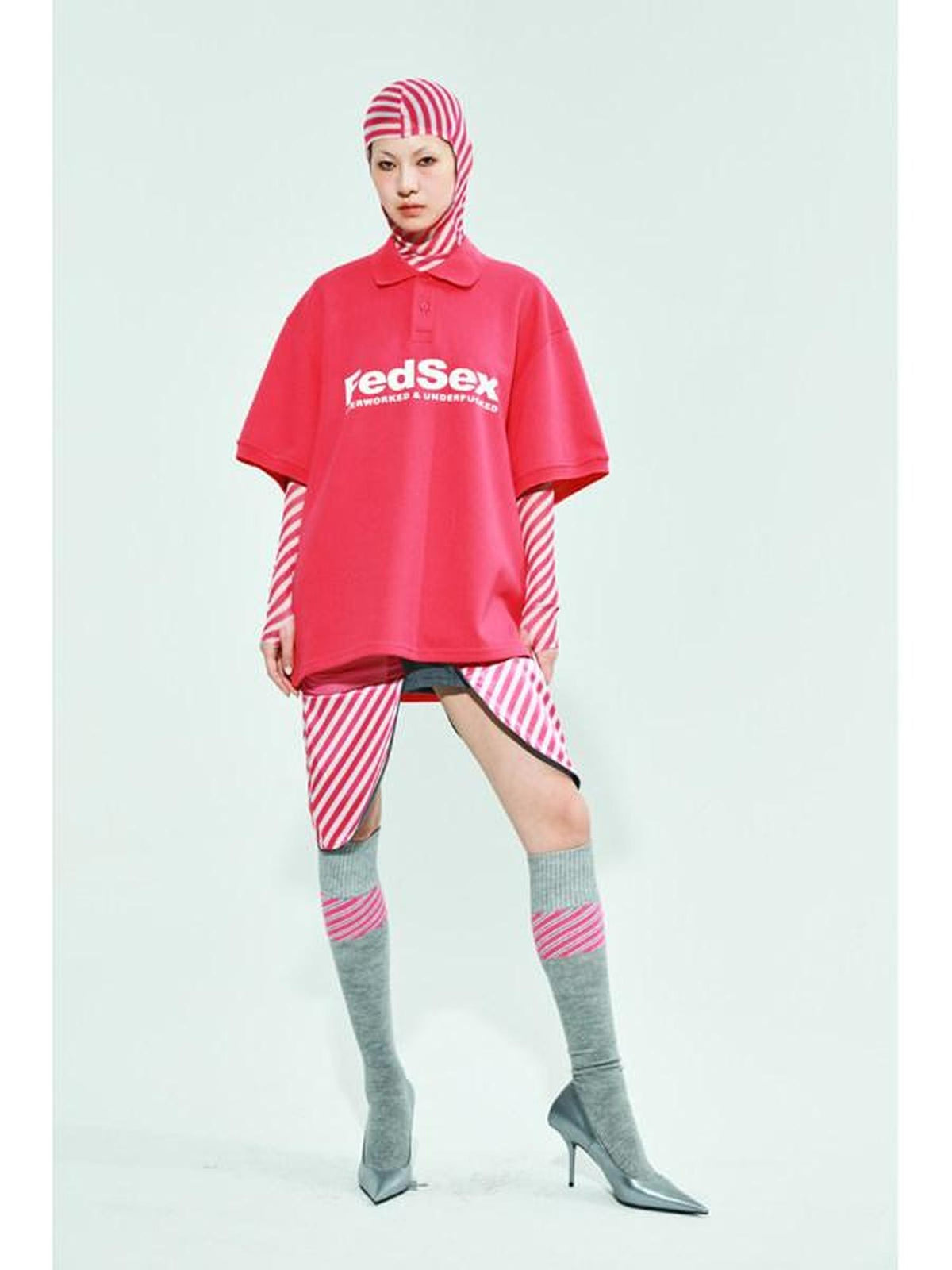 FOURFORTY Striped Colorblock Jacquard High Tube Women's Cotton Crew Socks