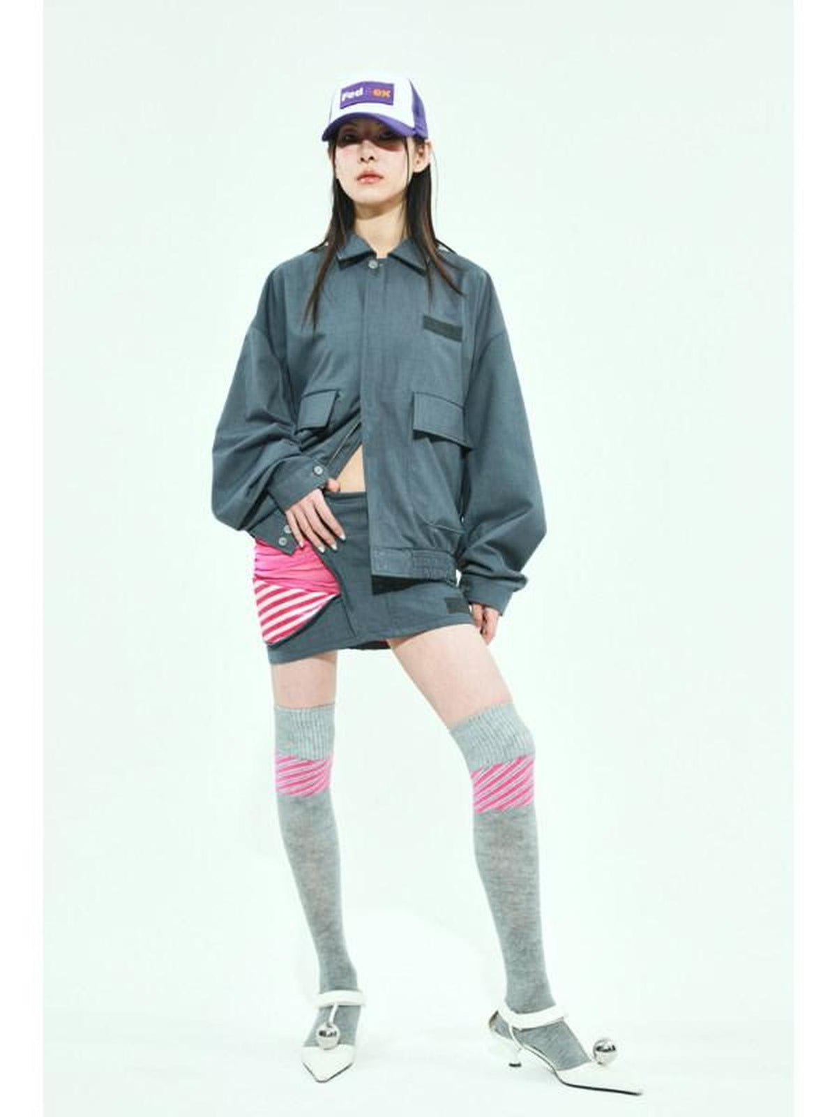 FOURFORTY Striped Colorblock Jacquard High Tube Women's Cotton Crew Socks