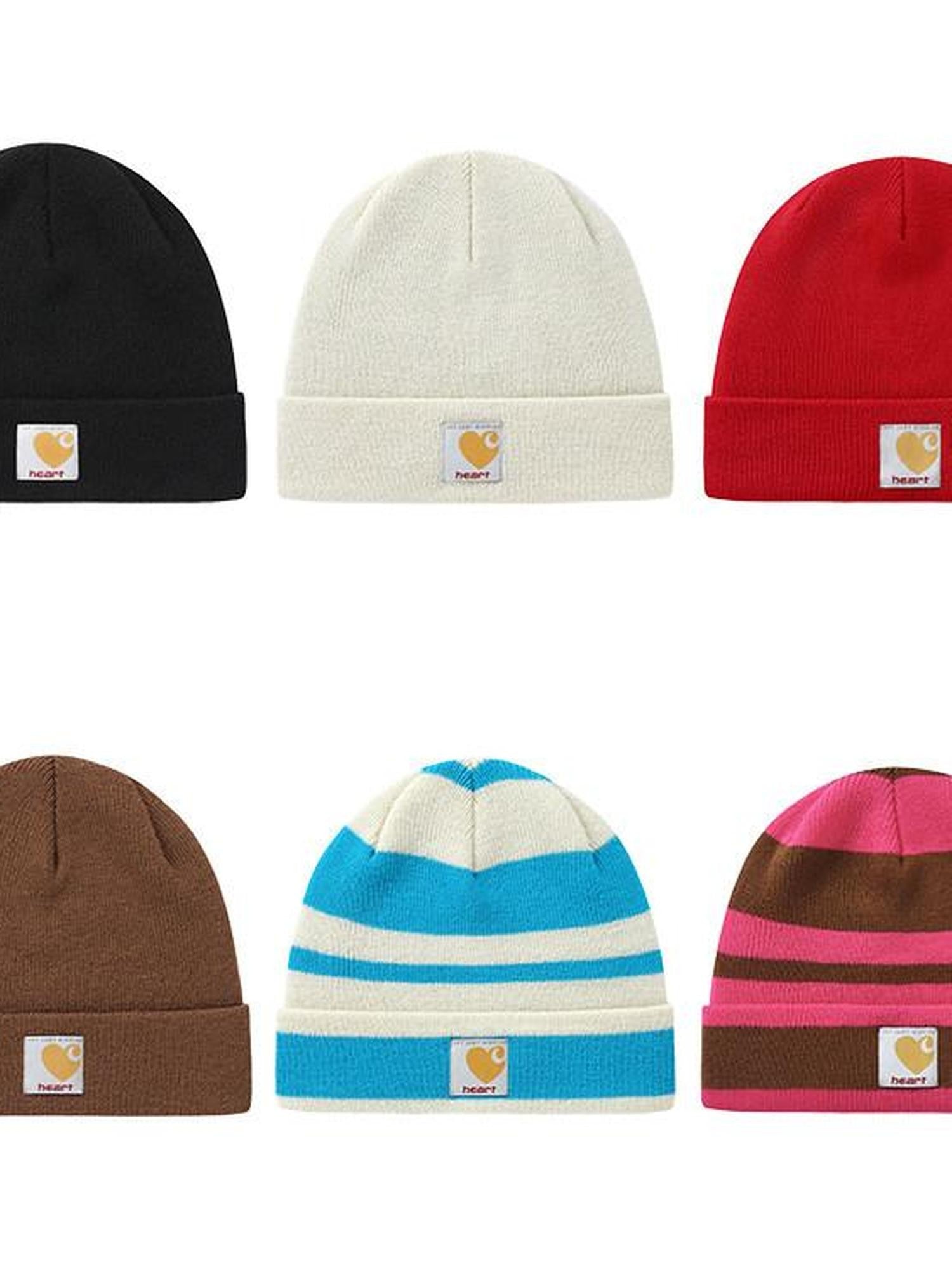 FOURFORTY Striped Knit Yarn Street Round Top Adjustable Women's Acrylic Beanies