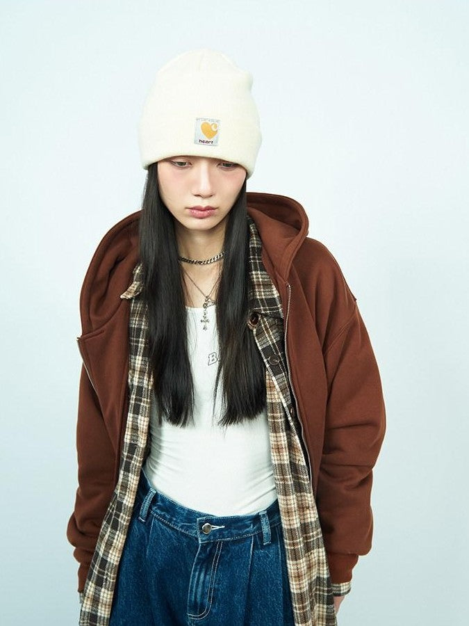 FOURFORTY Striped Knit Yarn Street Round Top Adjustable Women's Acrylic Beanies