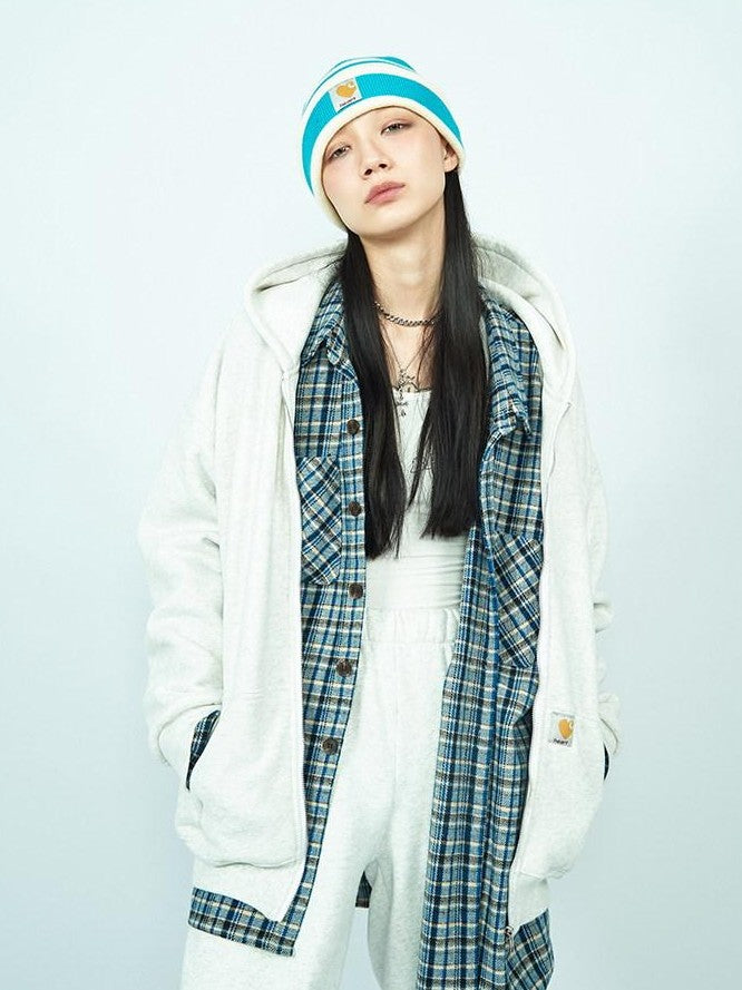 FOURFORTY Striped Knit Yarn Street Round Top Adjustable Women's Acrylic Beanies