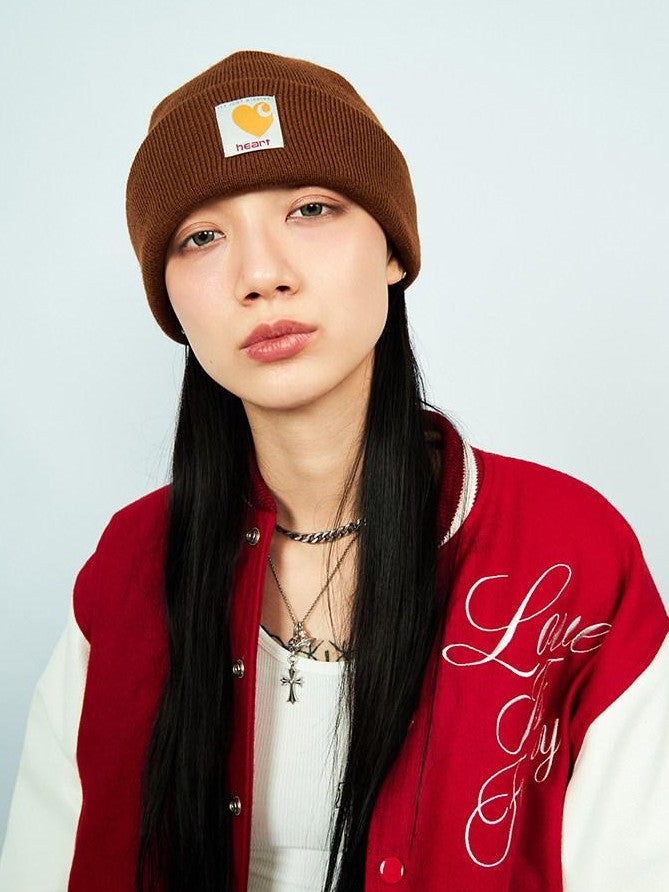 FOURFORTY Striped Knit Yarn Street Round Top Adjustable Women's Acrylic Beanies