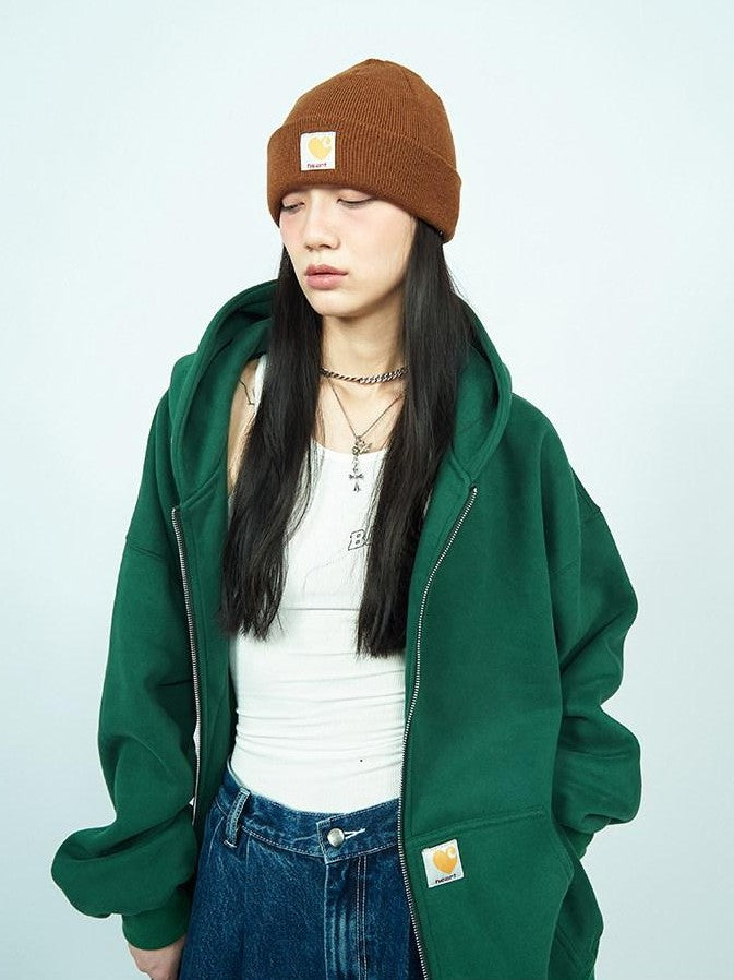 FOURFORTY Striped Knit Yarn Street Round Top Adjustable Women's Acrylic Beanies