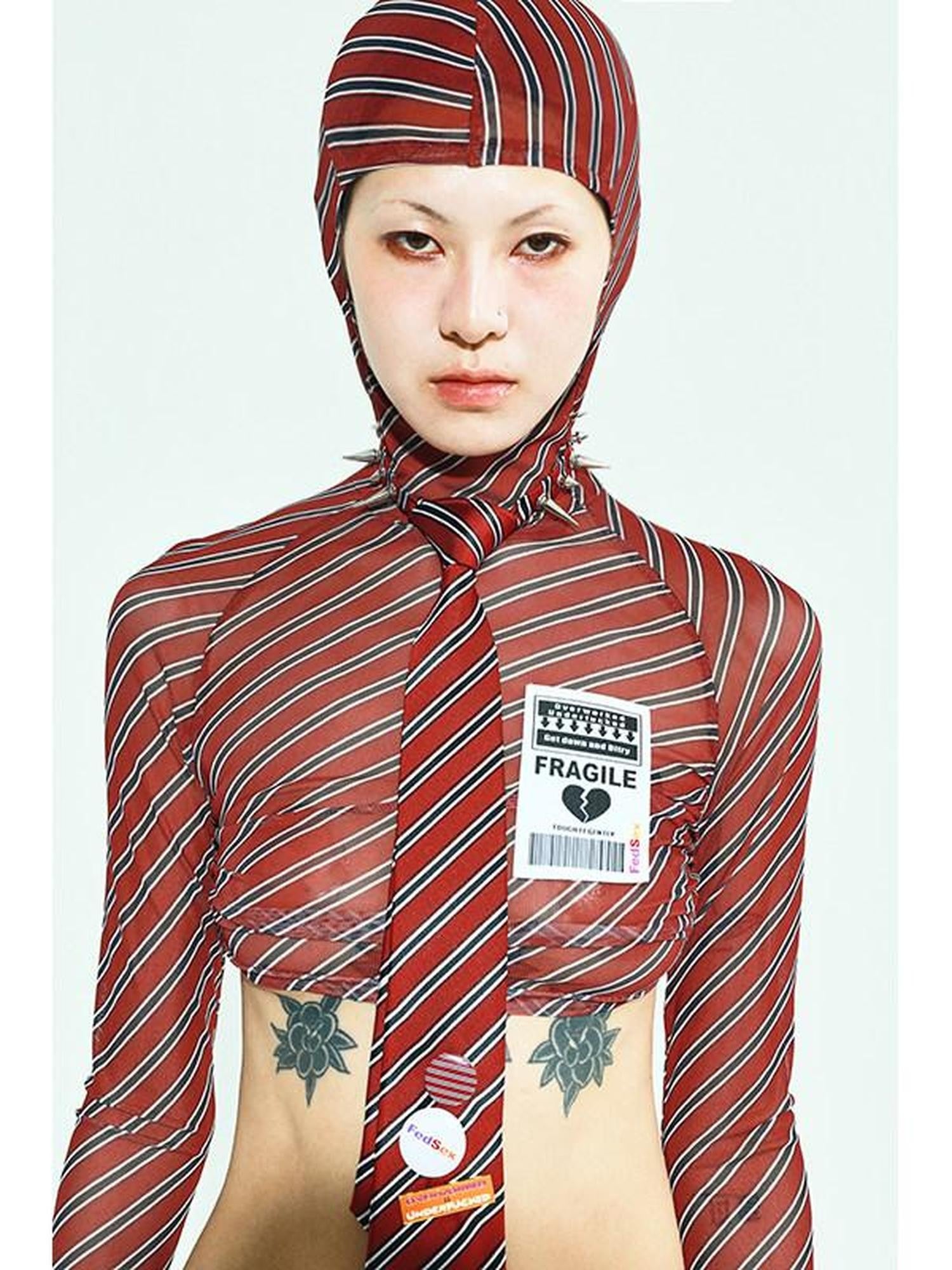 FOURFORTY Studded Punk Arrowhead Striped Women's Yarn Dyed Blended Neckties