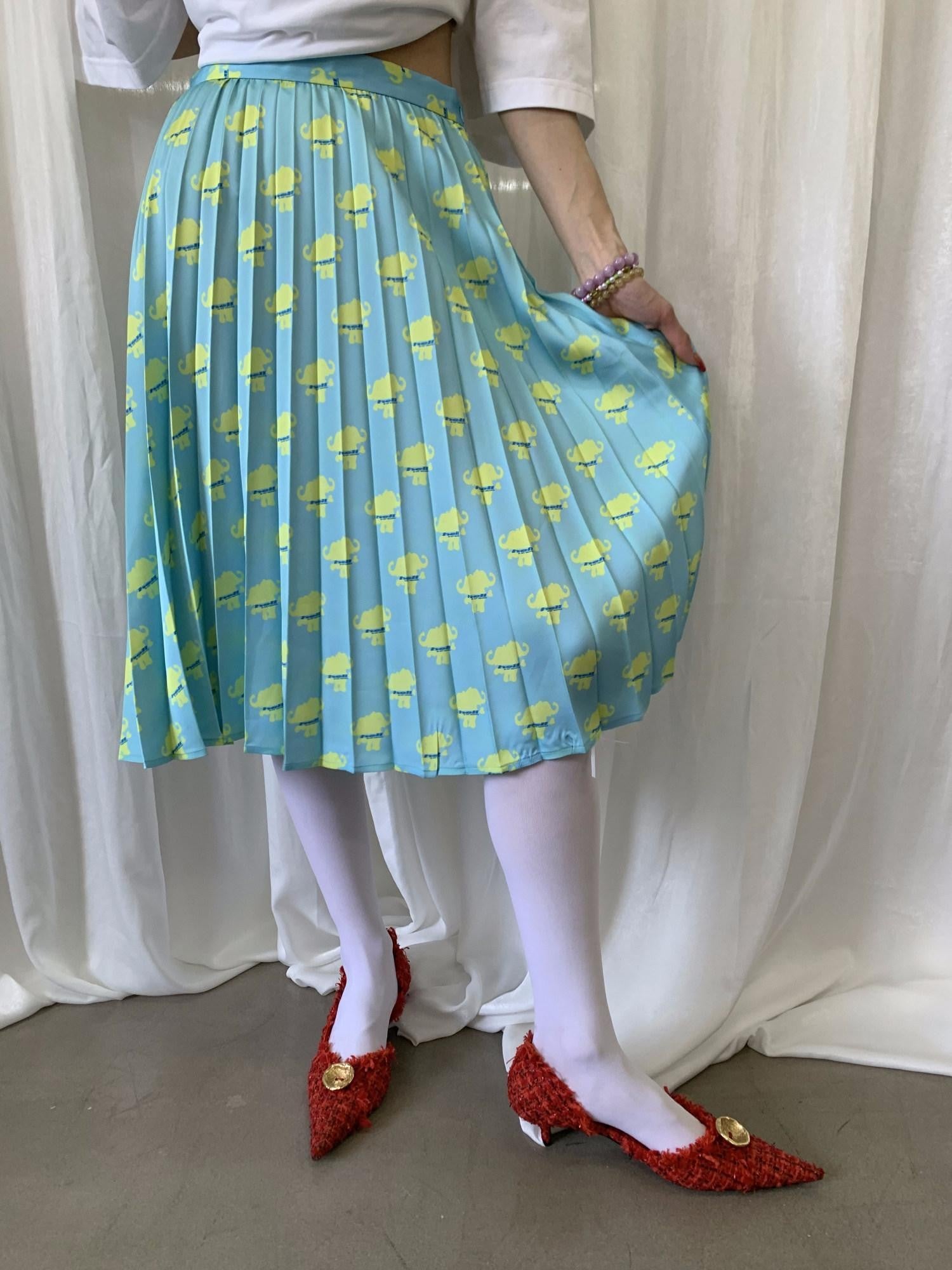 FOURFORTY Sunshine Yellow Double Elephant Pleated Women's Polyester Midi Skirts