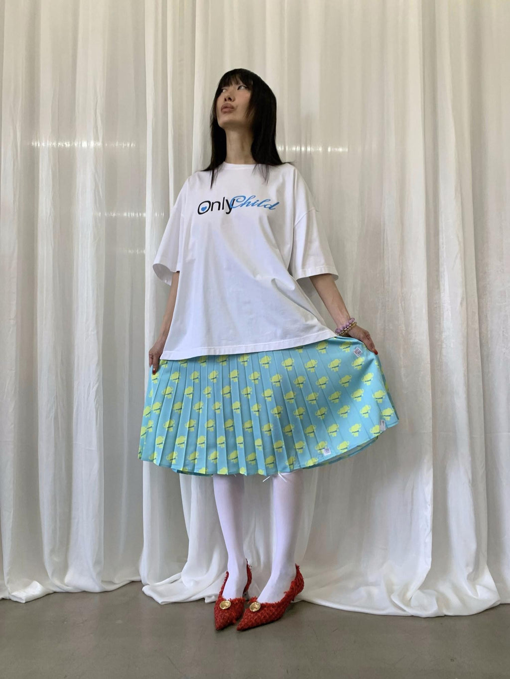 FOURFORTY Sunshine Yellow Double Elephant Pleated Women's Polyester Midi Skirts