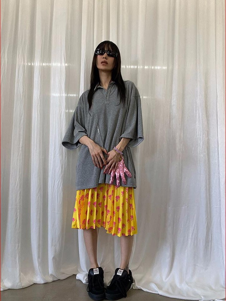 FOURFORTY Sunshine Yellow Double Elephant Pleated Women's Polyester Midi Skirts