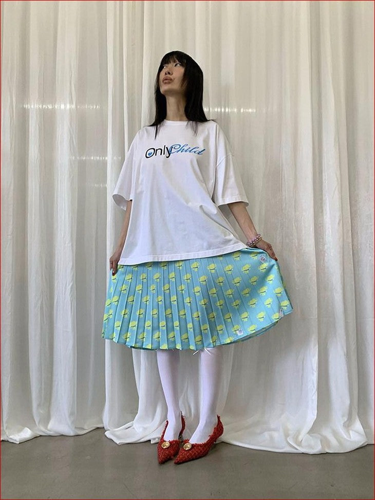 FOURFORTY Sunshine Yellow Double Elephant Pleated Women's Polyester Midi Skirts
