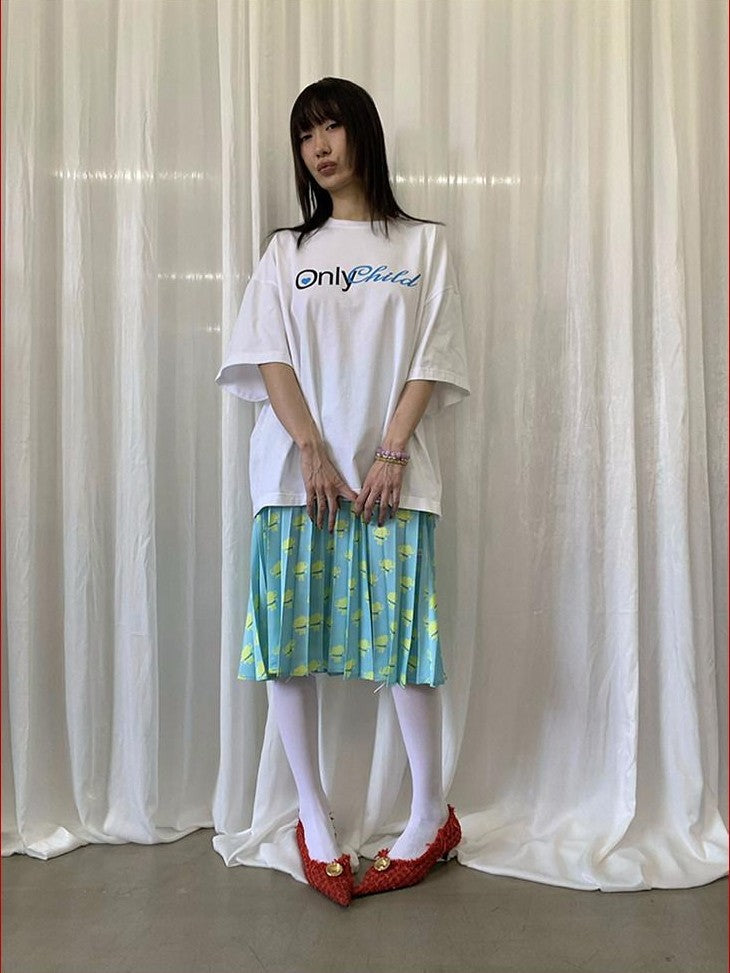 FOURFORTY Sunshine Yellow Double Elephant Pleated Women's Polyester Midi Skirts