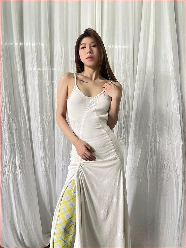 FOURFORTY Sweetheart Backless Strappy Women's Cotton Viscose Blend Slip Maxi Dresses