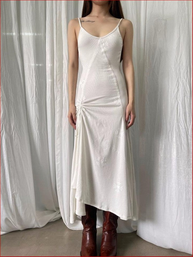 FOURFORTY Sweetheart Backless Strappy Women's Cotton Viscose Blend Slip Maxi Dresses