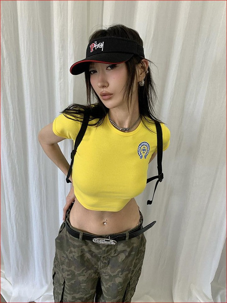 FOURFORTY Sweetheart Candy Colorblock Cropped Women's Short Sleeve T-shirts