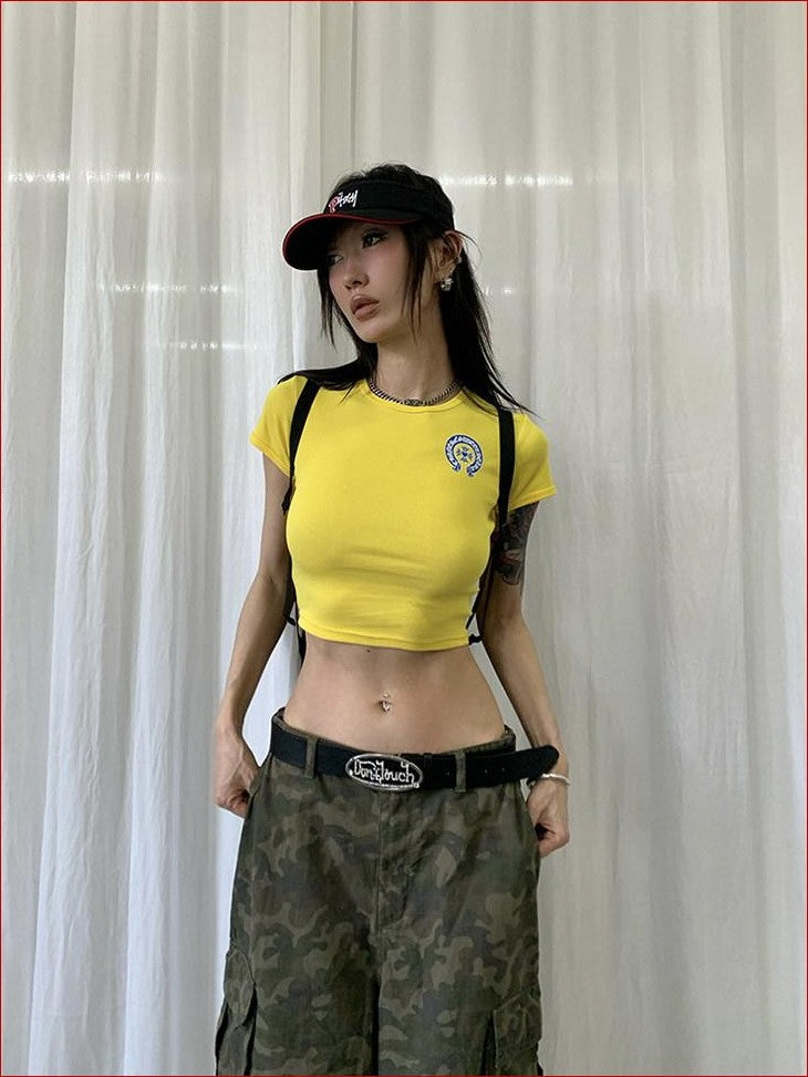 FOURFORTY Sweetheart Candy Colorblock Cropped Women's Short Sleeve T-shirts