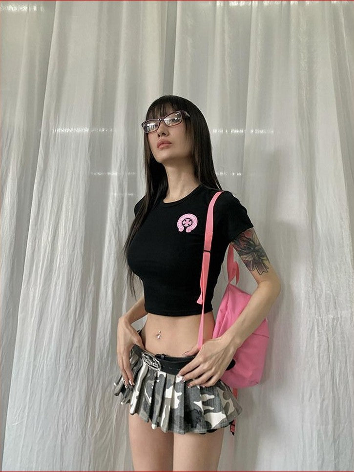 FOURFORTY Sweetheart Candy Colorblock Cropped Women's Short Sleeve T-shirts