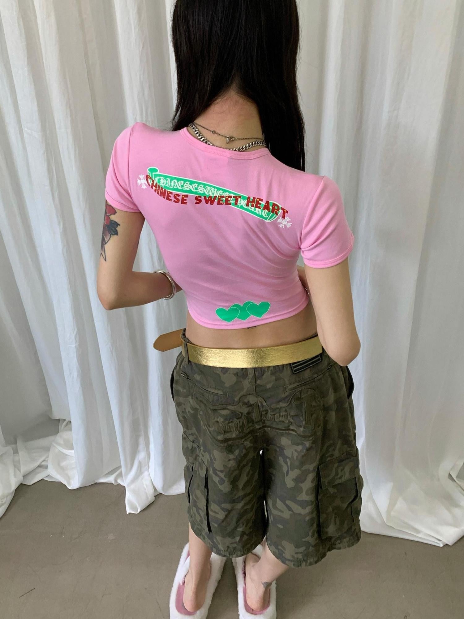 FOURFORTY Sweetheart Candy Colorblock Cropped Women's Short Sleeve T-shirts