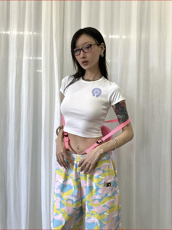 FOURFORTY Sweetheart Candy Colorblock Cropped Women's Short Sleeve T-shirts