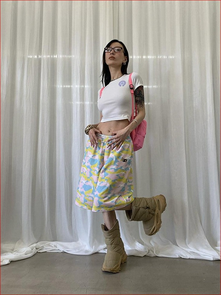 FOURFORTY Sweetheart Candy Colorblock Cropped Women's Short Sleeve T-shirts