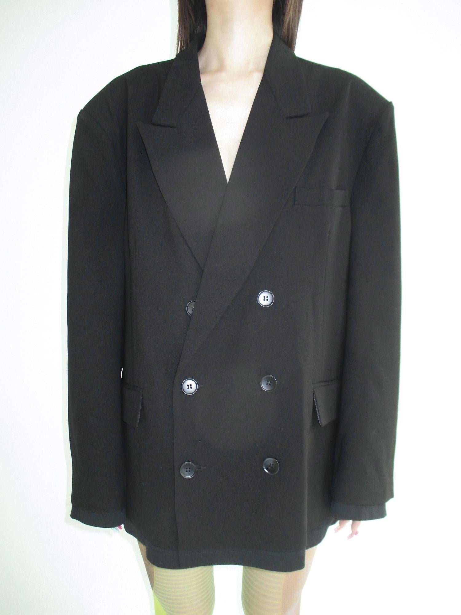 FOURFORTY Tee Hem Oversized Padded Shoulder Double Breasted Women's Wool Blend Blazers