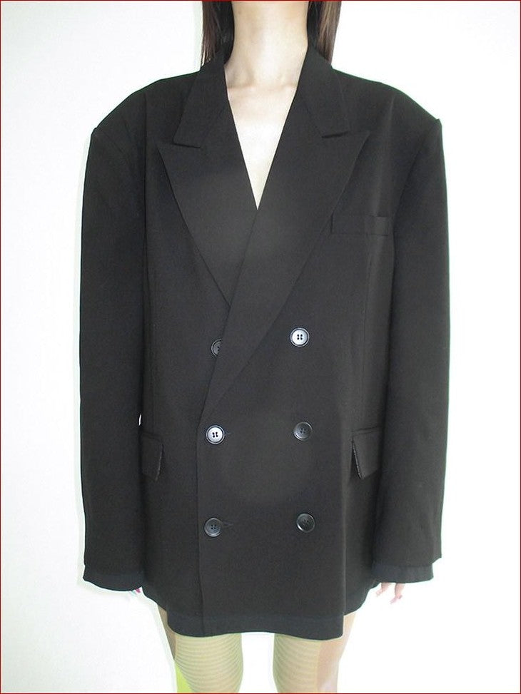 FOURFORTY Tee Hem Oversized Padded Shoulder Double Breasted Women's Wool Blend Blazers