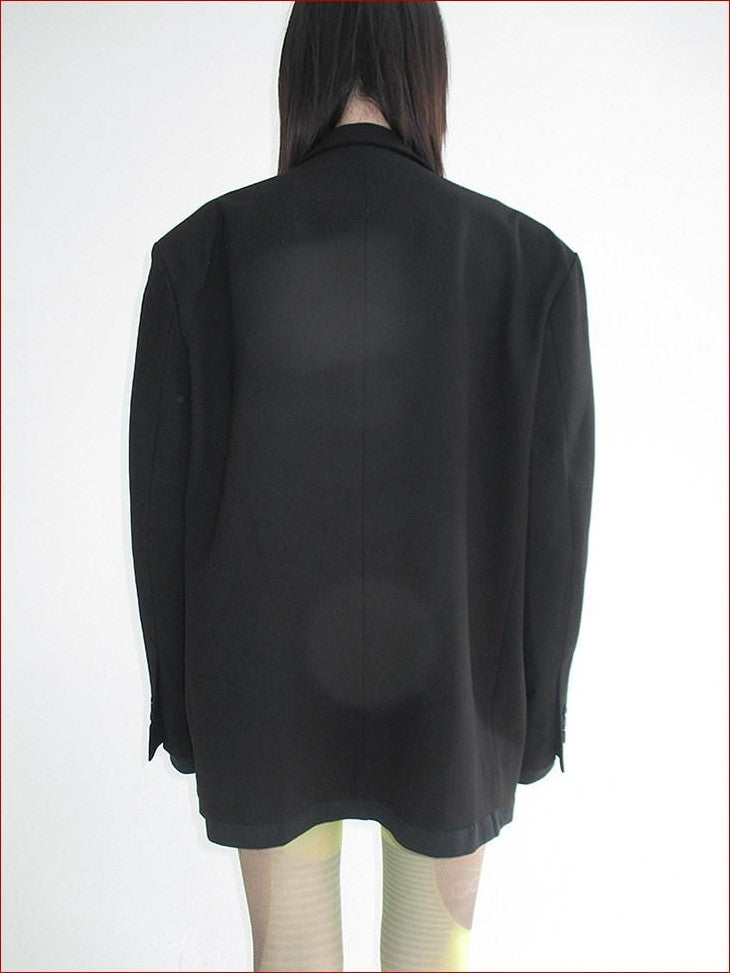FOURFORTY Tee Hem Oversized Padded Shoulder Double Breasted Women's Wool Blend Blazers