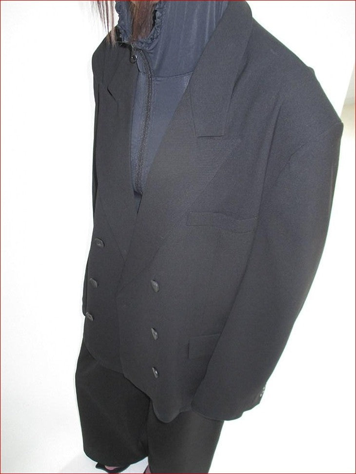 FOURFORTY Tee Hem Oversized Padded Shoulder Double Breasted Women's Wool Blend Blazers