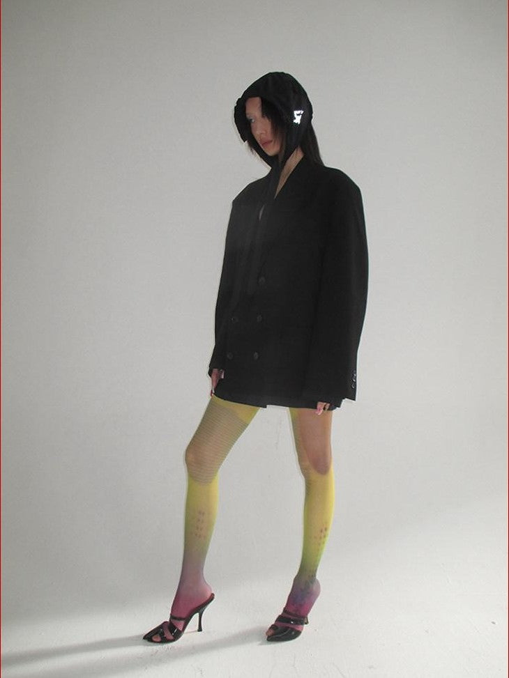 FOURFORTY Tee Hem Oversized Padded Shoulder Double Breasted Women's Wool Blend Blazers