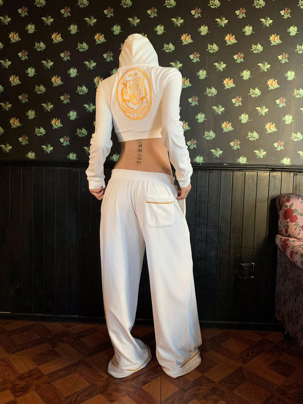 FOURFORTY Tiger Embroidered Terry Cloth Straight Leg Women's Cotton Blend Sweatpants
