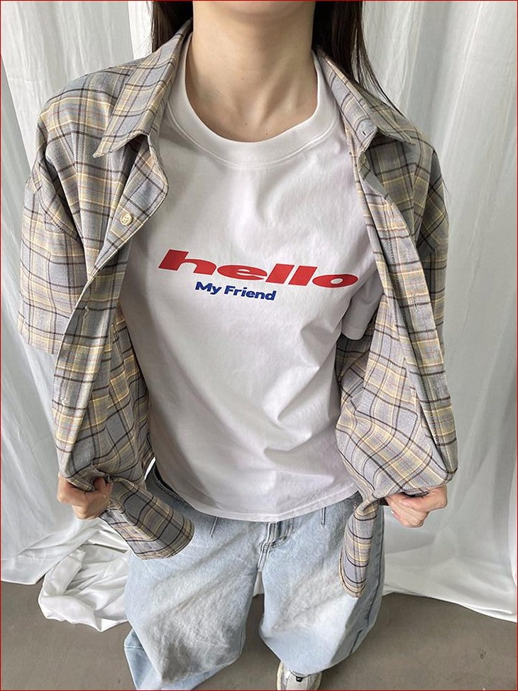 FOURFORTY Tricolor Letter Print Loose Fit Women's Cotton Blend Short Sleeve T-shirts