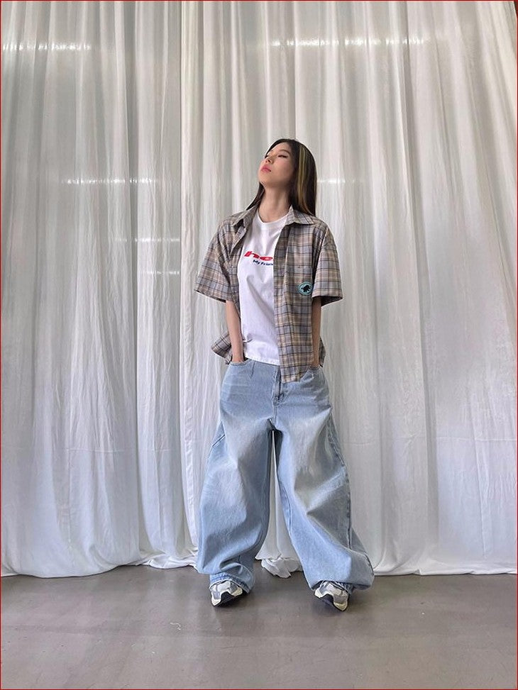 FOURFORTY Tricolor Letter Print Loose Fit Women's Cotton Blend Short Sleeve T-shirts