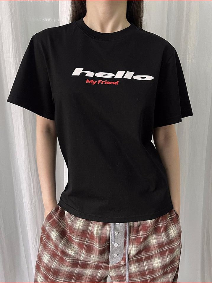 FOURFORTY Tricolor Letter Print Loose Fit Women's Cotton Blend Short Sleeve T-shirts