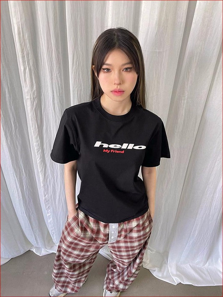 FOURFORTY Tricolor Letter Print Loose Fit Women's Cotton Blend Short Sleeve T-shirts