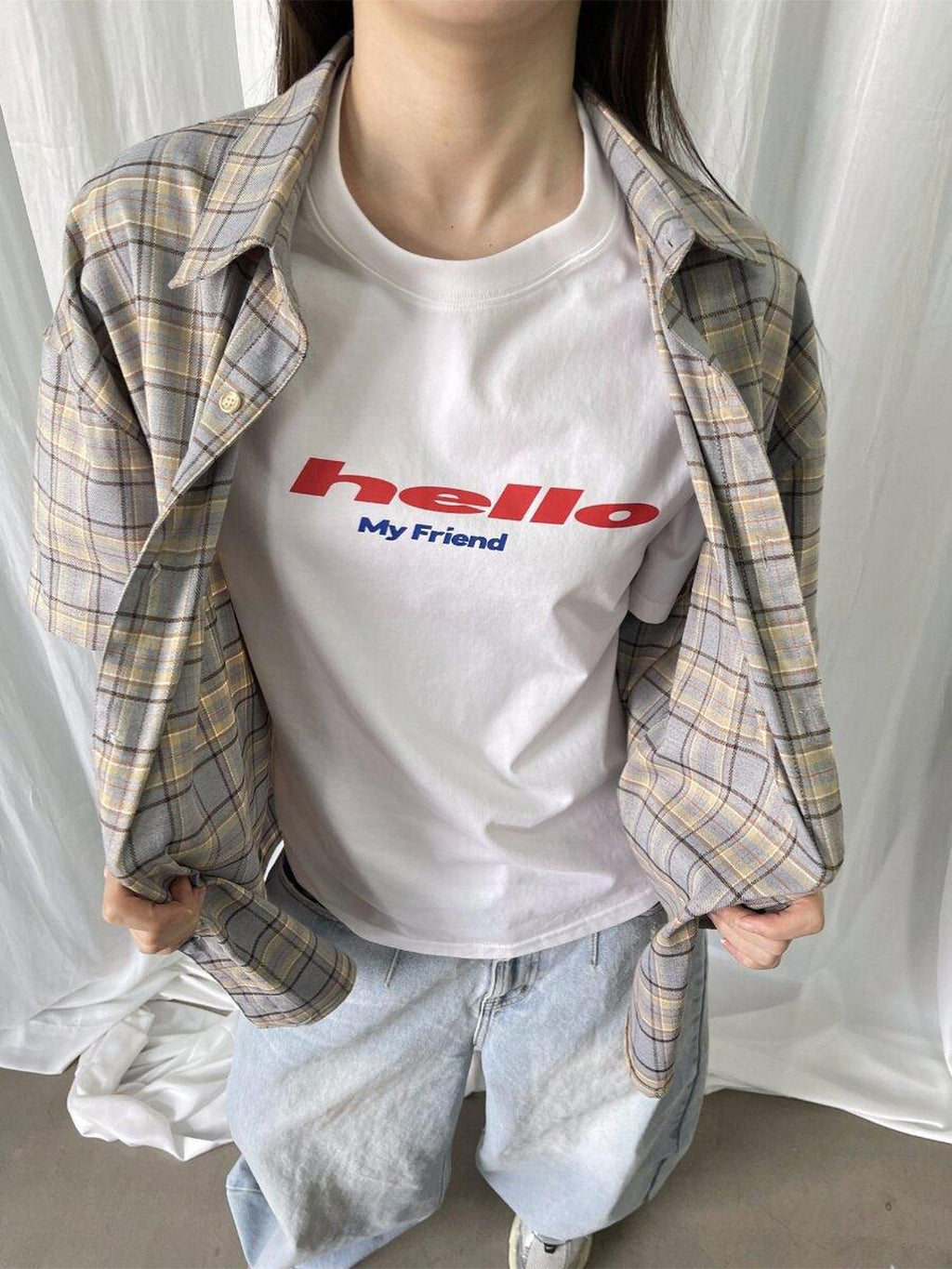 FOURFORTY Tricolor Letter Print Loose Fit Women's Cotton Blend Short Sleeve T-shirts