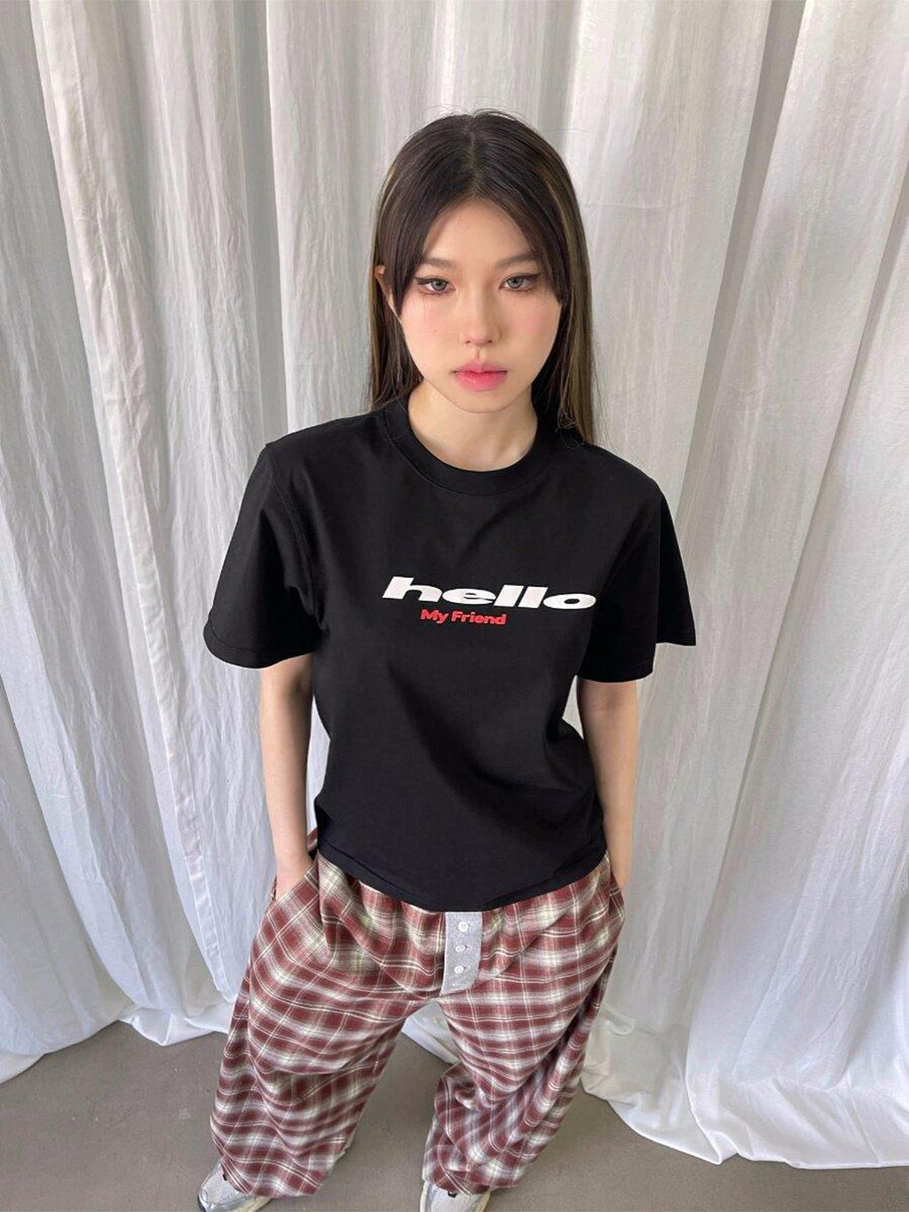 FOURFORTY Tricolor Letter Print Loose Fit Women's Cotton Blend Short Sleeve T-shirts