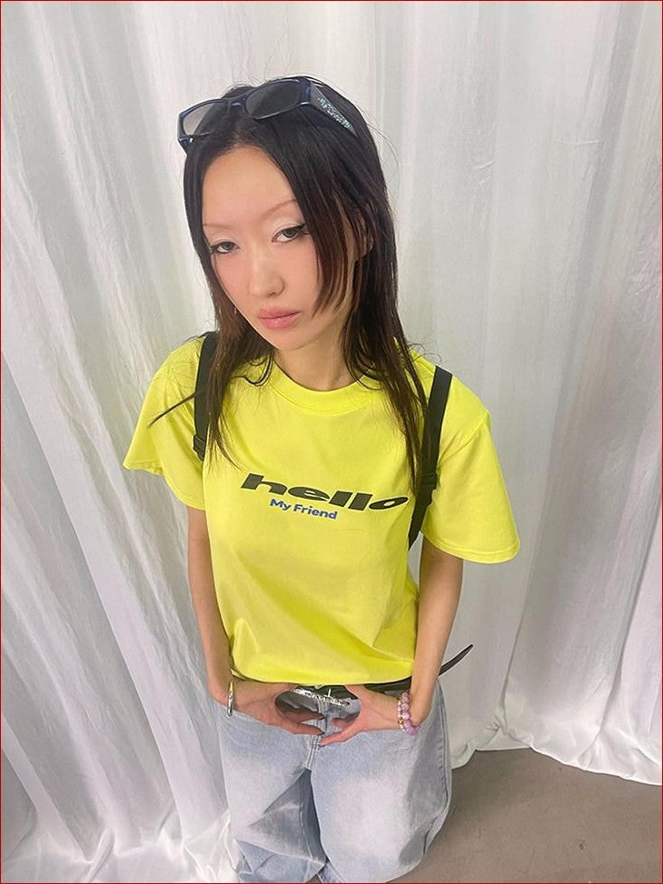FOURFORTY Tricolor Letter Print Loose Fit Women's Cotton Blend Short Sleeve T-shirts