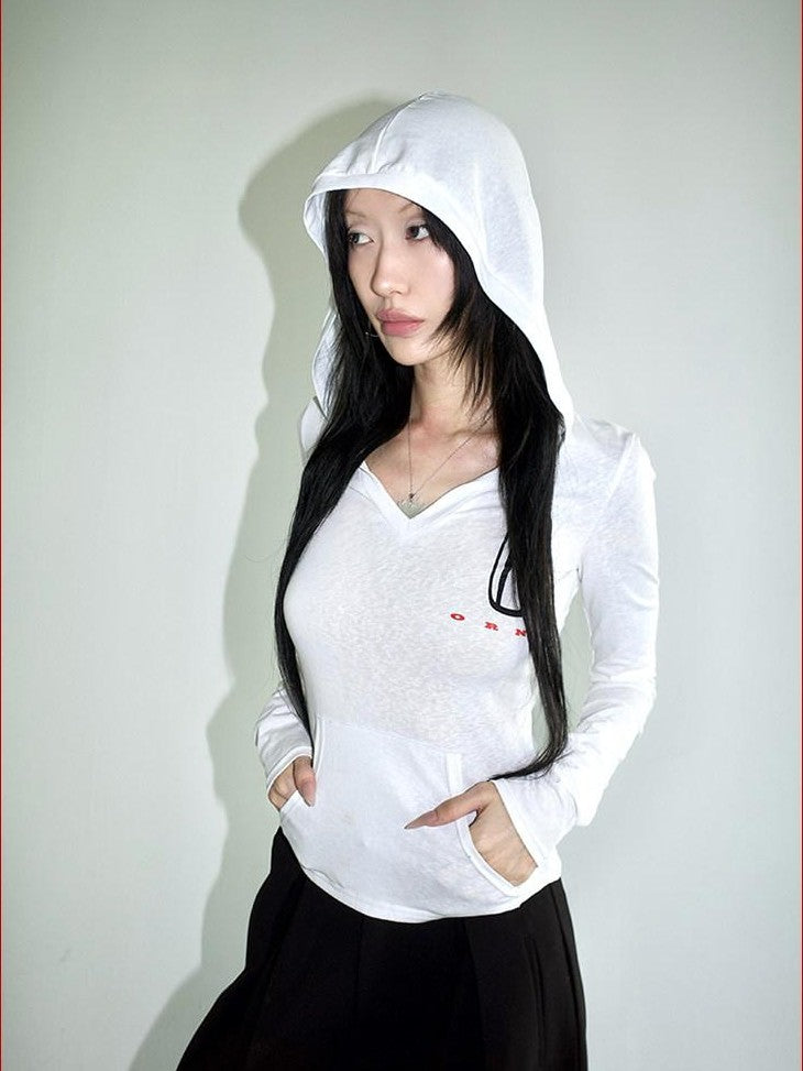 FOURFORTY V Hood Fitted Racing Print Women's Hooded Pullover Slim T-shirts
