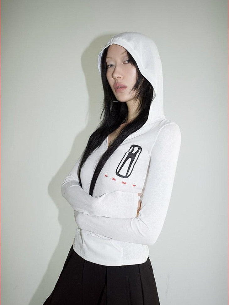 FOURFORTY V Hood Fitted Racing Print Women's Hooded Pullover Slim T-shirts