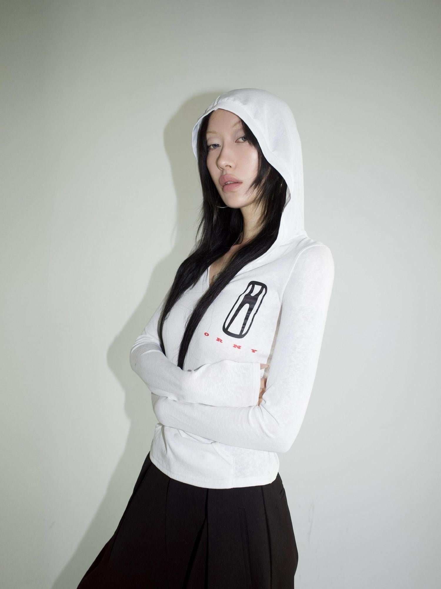 FOURFORTY V Hood Fitted Racing Print Women's Hooded Pullover Slim T-shirts