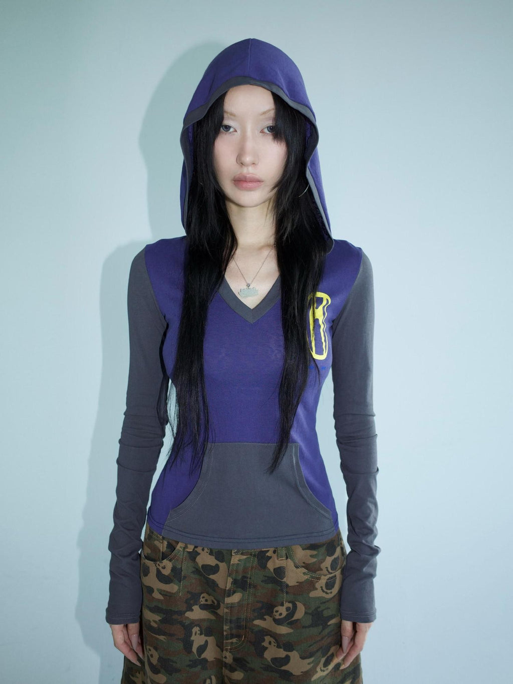 FOURFORTY V Hood Fitted Racing Print Women's Hooded Pullover Slim T-shirts