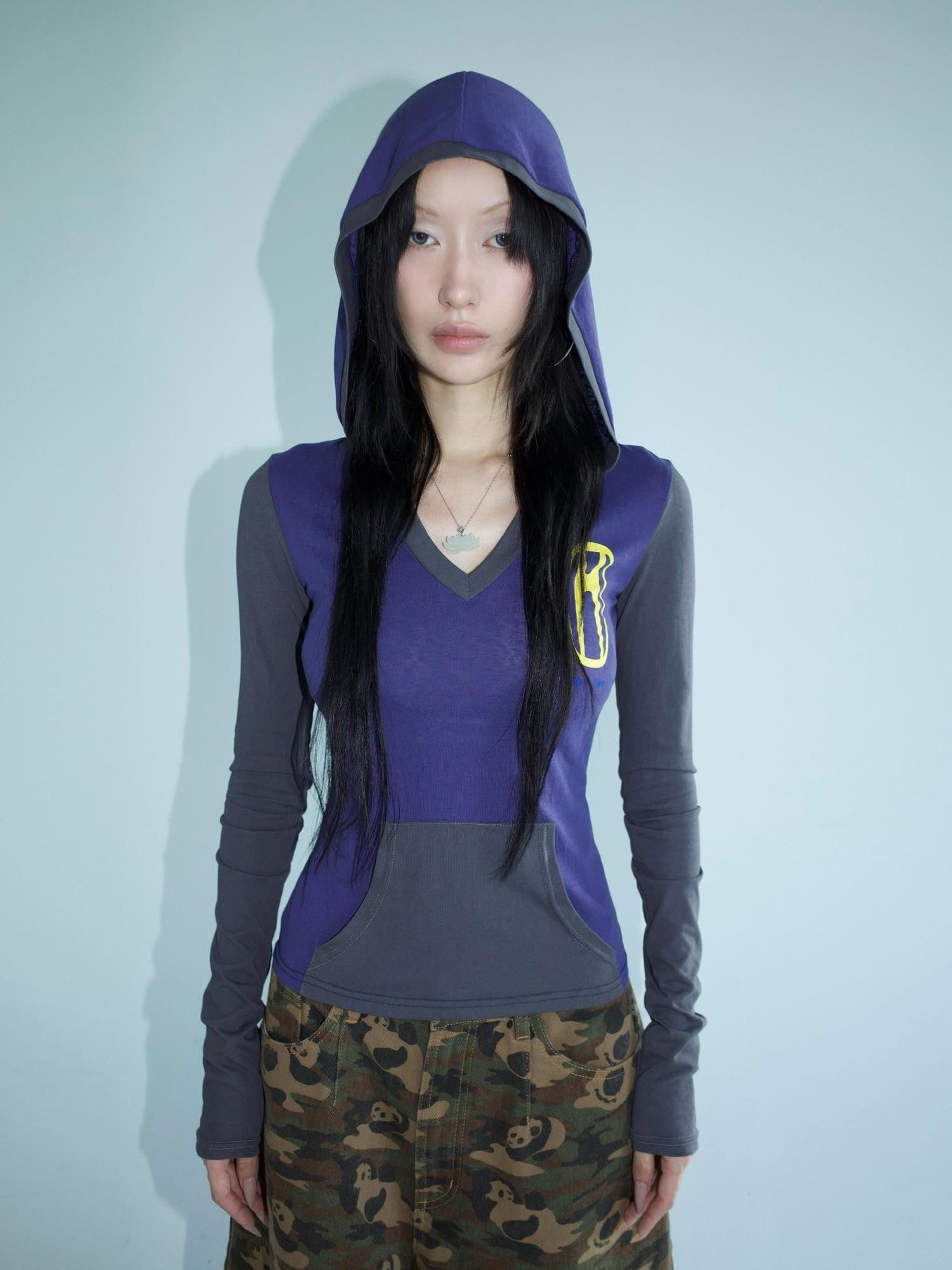 FOURFORTY V Hood Fitted Racing Print Women's Hooded Pullover Slim T-shirts