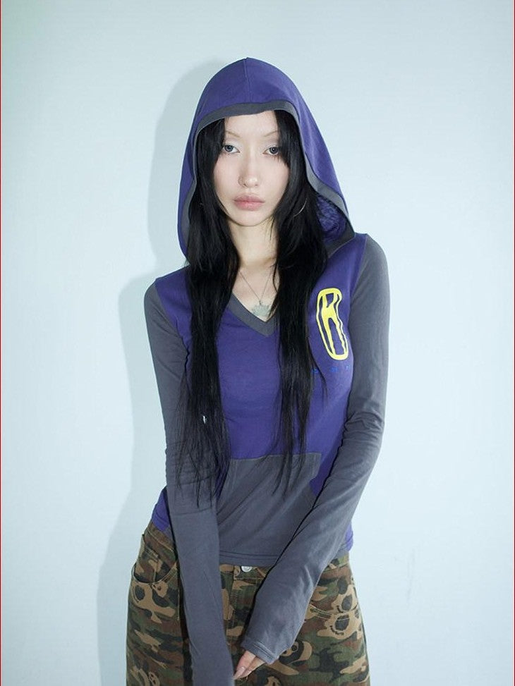 FOURFORTY V Hood Fitted Racing Print Women's Hooded Pullover Slim T-shirts