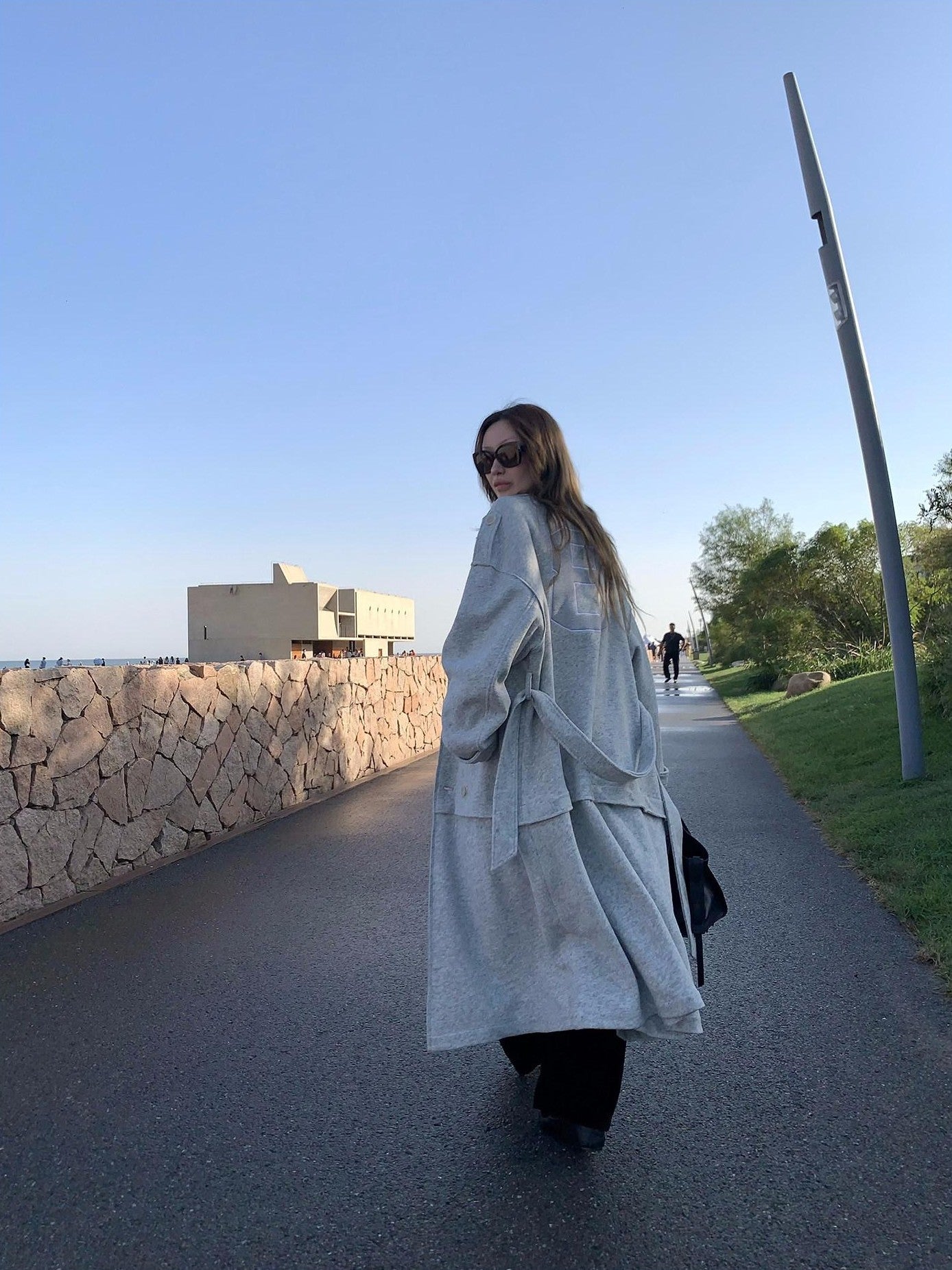 FOURFORTY Warm Gray West Coast Old Money Woollike Convertible Women's Trench Coats