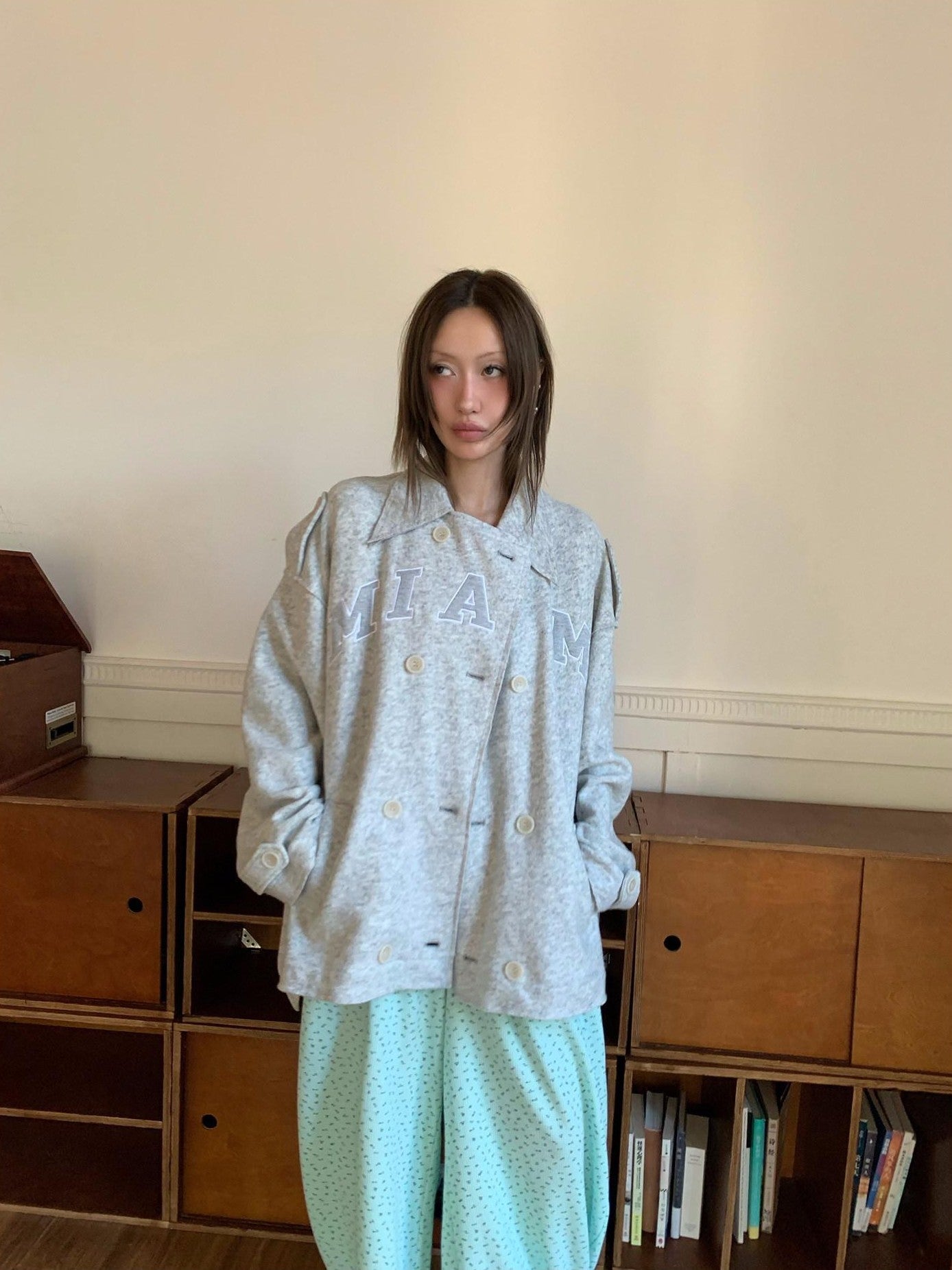 FOURFORTY Warm Gray West Coast Old Money Woollike Convertible Women's Trench Coats