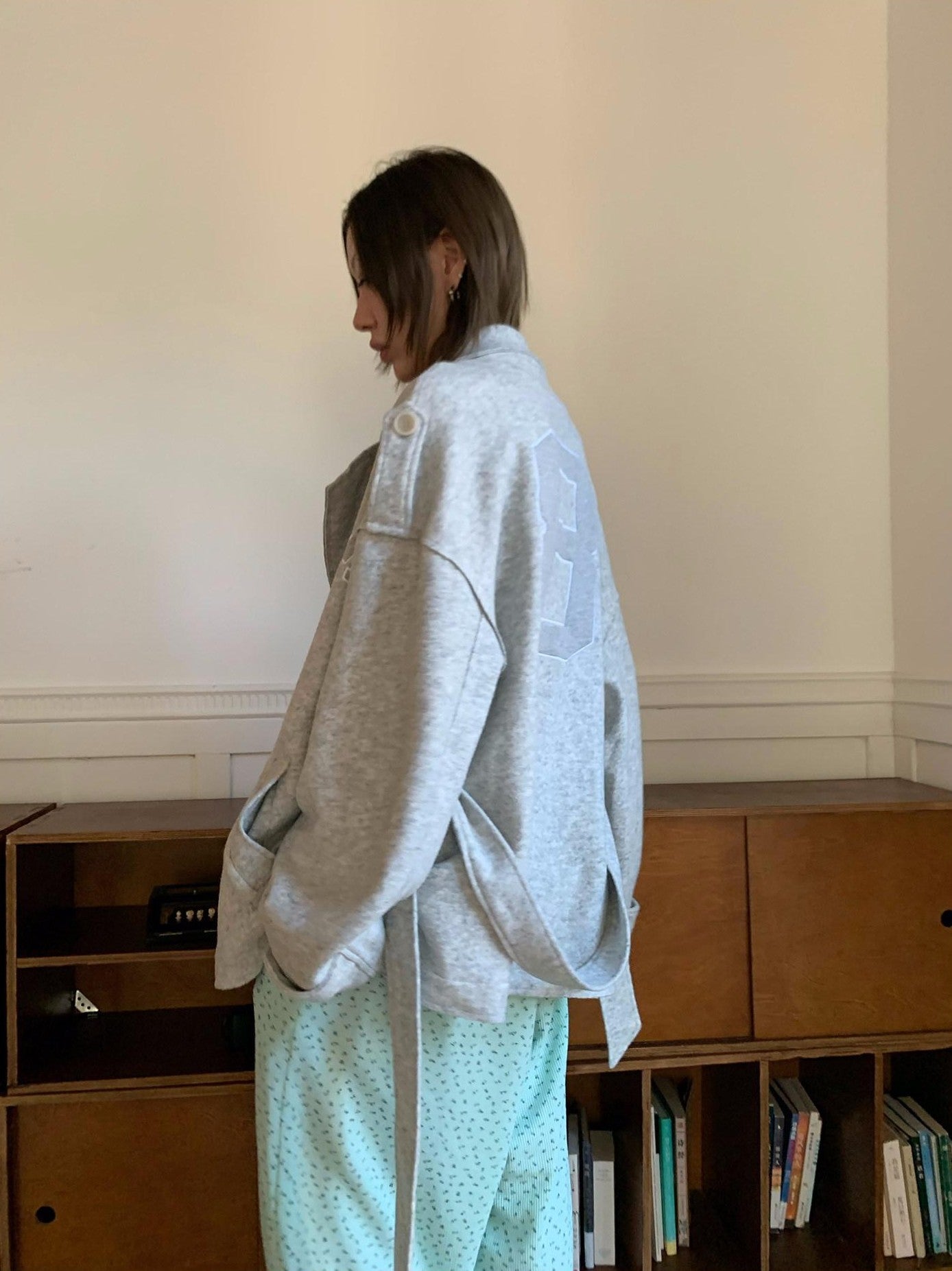 FOURFORTY Warm Gray West Coast Old Money Woollike Convertible Women's Trench Coats