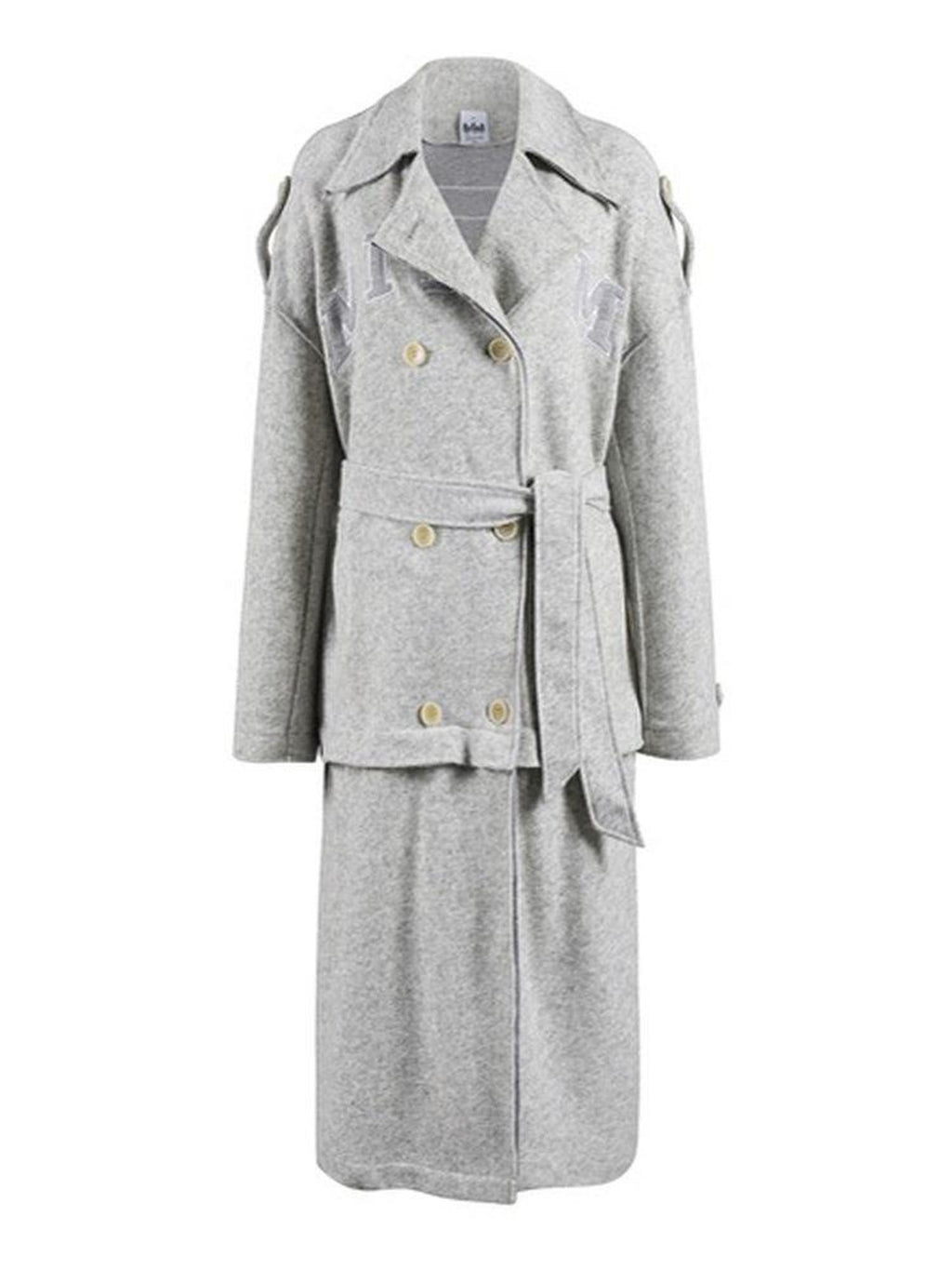 FOURFORTY Warm Gray West Coast Old Money Woollike Convertible Women's Trench Coats