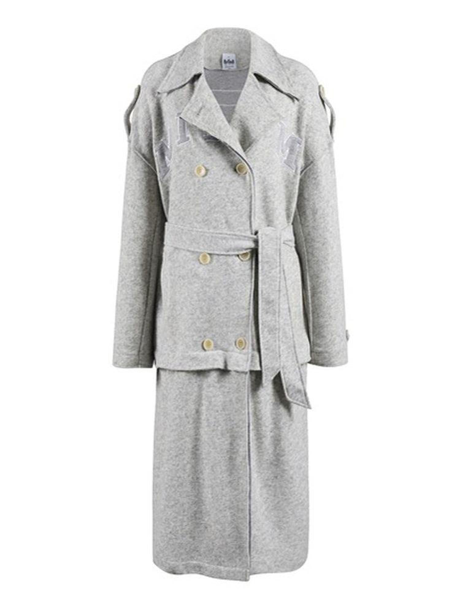FOURFORTY Warm Gray West Coast Old Money Woollike Convertible Women's Trench Coats