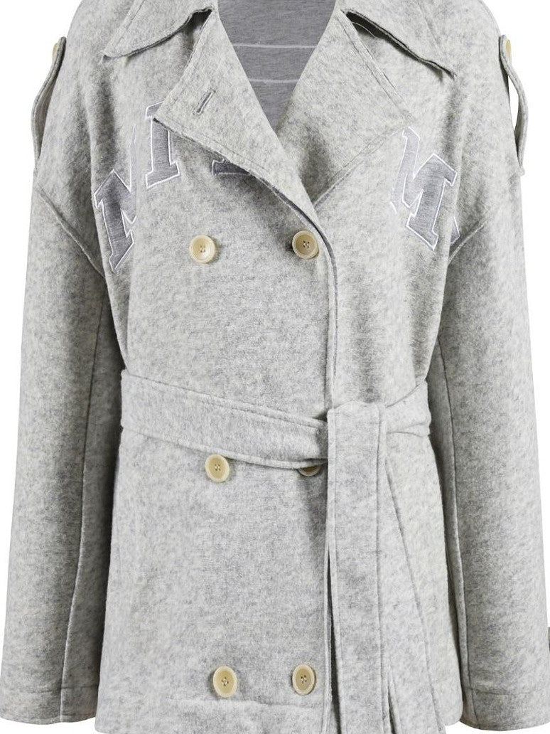 FOURFORTY Warm Gray West Coast Old Money Woollike Convertible Women's Trench Coats